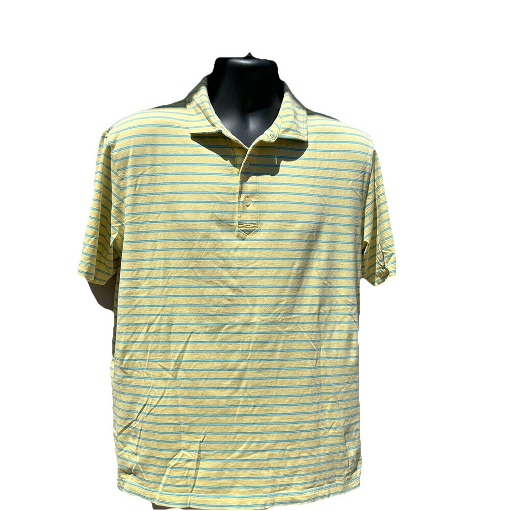 Peter Millar Mens Yellow Blue Stripe Golf Polo Seaside Wash Size Medium
